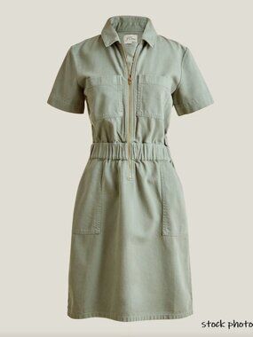 J.CREW Zip Front Chino Dress Slate Green Elastic Waist Sizes 12 14 NWT